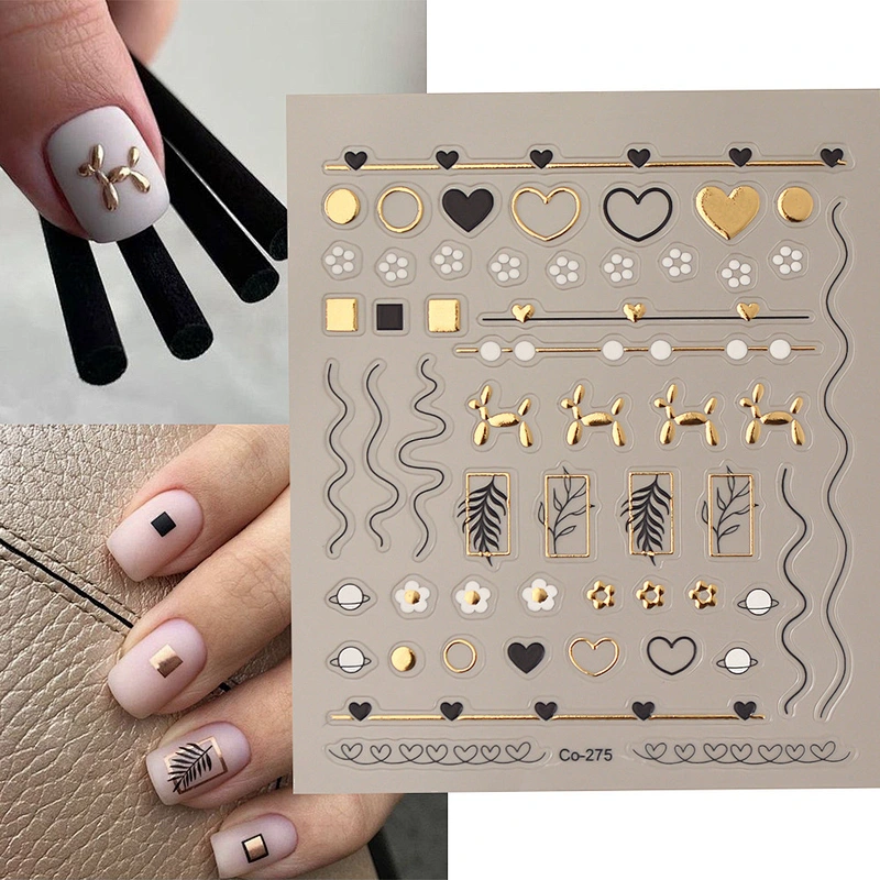 Devil's Flower Stripes Heart Nail Sticker